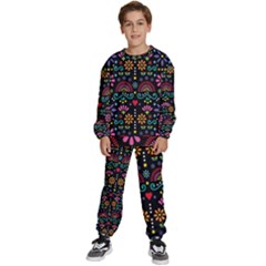 Mexican Folk Art Seamless Pattern Colorful Kids  Sweatshirt Set by Paksenen