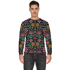 Mexican Folk Art Seamless Pattern Colorful Men s Fleece Sweatshirt by Paksenen