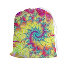 Fractal Spiral Abstract Background Vortex Yellow Drawstring Pouch (2xl) by Ket1n9