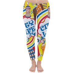 Colorful City Life Horizontal Seamless Pattern Urban City Classic Winter Leggings