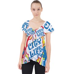 Colorful City Life Horizontal Seamless Pattern Urban City Lace Front Dolly Top