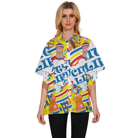 Colorful City Life Horizontal Seamless Pattern Urban City Women s Batwing Button Up Shirt by Bedest