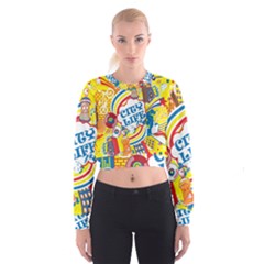 Colorful City Life Horizontal Seamless Pattern Urban City Cropped Sweatshirt