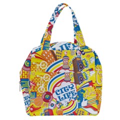 Colorful City Life Horizontal Seamless Pattern Urban City Boxy Hand Bag by Bedest