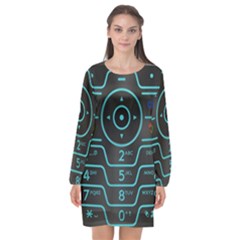 Retro Mobile Device Output Device Long Sleeve Chiffon Shift Dress 