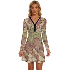 Retro Old Vintage Map Of Europe Long Sleeve Deep V Mini Dress 