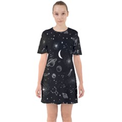 Cosmic Black Space Star Sixties Short Sleeve Mini Dress