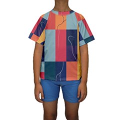  Minimalist Pattern With Simple Lines And Shapes, Creating A Clean And Modern Aesthe Kids  Short Sleeve Swimwear