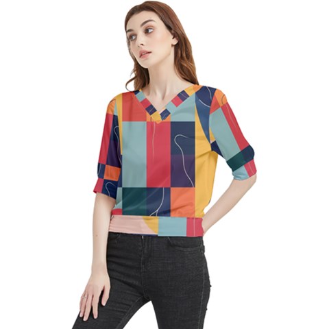  Minimalist Pattern With Simple Lines And Shapes, Creating A Clean And Modern Aesthe Quarter Sleeve Blouse by myclothy