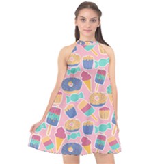 Ice Cream Donut Sweets Candie Halter Neckline Chiffon Dress  by Apenda