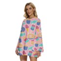 Ice Cream Donut Sweets Candie Round Neck Long Sleeve Bohemian Style Chiffon Mini Dress View2