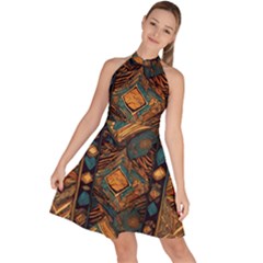 Tribal Chic Sleeveless Halter Neck A-line Dress