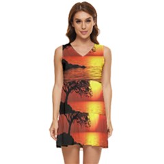 Sunset Nature Sea Dusk Landscape Tiered Sleeveless Mini Dress by Salmanaz77