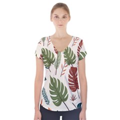 Leaves Autumn Short Sleeve Front Detail Top by Salmanaz77