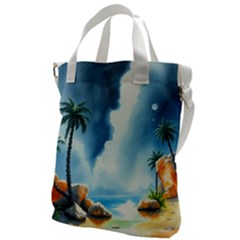 Delicate Watercolor Painting Surreal Oasis Scene With Intense Dramatic Lighting Canvas Messenger Bag