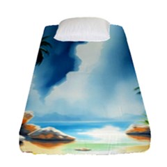 Delicate Watercolor Painting Surreal Oasis Scene With Intense Dramatic Lighting Fitted Sheet (single Size)