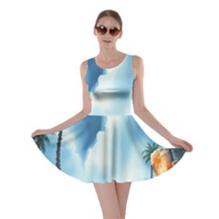 Delicate Watercolor Painting Surreal Oasis Scene With Intense Dramatic Lighting Skater Dress by pollyparadiseartshop