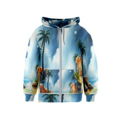 Delicate Watercolor Painting Surreal Oasis Scene With Intense Dramatic Lighting Kids  Zipper Hoodie