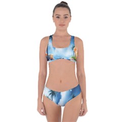 Delicate Watercolor Painting Surreal Oasis Scene With Intense Dramatic Lighting Criss Cross Bikini Set