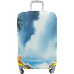 Delicate Watercolor Painting Surreal Oasis Scene With Intense Dramatic Lighting Luggage Cover (large) by pollyparadiseartshop