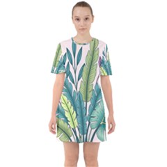 Illustrations Plants Nature Leaves Sixties Short Sleeve Mini Dress by Salmanaz77