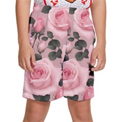 Pink Roses Kids  Basketball Shorts by pollyparadiseartshop