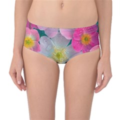 Pink Neon Flowers Flower Mid-waist Bikini Bottoms