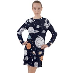 Space Galaxy Universe Stars Sky Long Sleeve Hoodie Dress