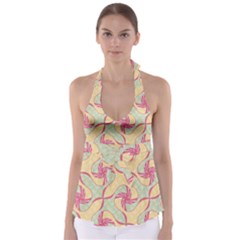 Abstract Pattern Design Scrapbooking Tie Back Tankini Top