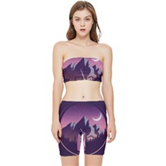 Mountain Night Crescent Moon Stretch Shorts And Tube Top Set