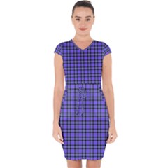 Blue Tartan Plaid 1 Capsleeve Drawstring Dress 