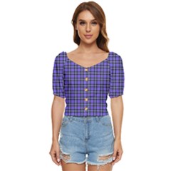 Blue Tartan Plaid 1 Button Up Blouse