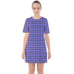 Blue Tartan Plaid 1 Sixties Short Sleeve Mini Dress by dressshop