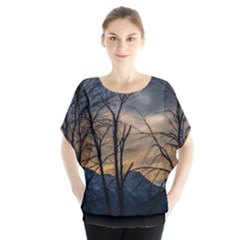 Tree Silhouette At Border Of Nahuel Haupi Lake, Rio Negro, Argentina Batwing Chiffon Blouse