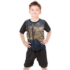 Tree Silhouette At Border Of Nahuel Haupi Lake, Rio Negro, Argentina Kids  T-shirt And Shorts Set by dflcprintsclothing