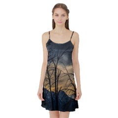 Tree Silhouette At Border Of Nahuel Haupi Lake, Rio Negro, Argentina Satin Night Slip by dflcprintsclothing