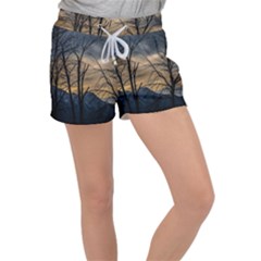 Tree Silhouette At Border Of Nahuel Haupi Lake, Rio Negro, Argentina Women s Velour Lounge Shorts