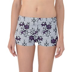 Elegant Purple Floral Jacquard Mesh Lace Fabric Boyleg Bikini Bottoms