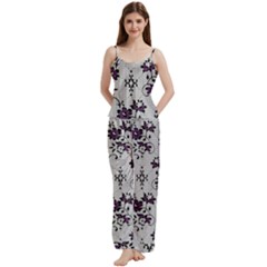 Elegant Purple Floral Jacquard Mesh Lace Fabric Spaghetti Top Long Pants Satin Pajamas Set by ArtfulThreads