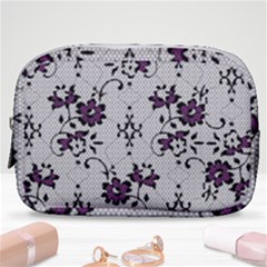 Elegant Purple Floral Jacquard Mesh Lace Fabric Make Up Pouch (small) by ArtfulThreads