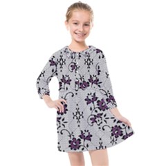 Elegant Purple Floral Jacquard Mesh Lace Fabric Kids  Quarter Sleeve Shirt Dress by ArtfulThreads