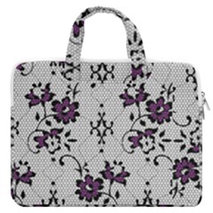 Elegant Purple Floral Jacquard Mesh Lace Fabric Macbook Pro 13  Double Pocket Laptop Bag by ArtfulThreads