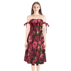 Floral Buds Of Roses Beautiful Flowers Shoulder Tie Bardot Midi Dress