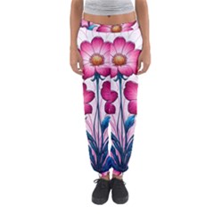 Fantasy Pink Flowers Stained Glass Women s Jogger Sweatpants