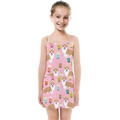 Corgi Bubble Boba Tea Pink Pattern Kids  Summer Sun Dress by Salmanaz77