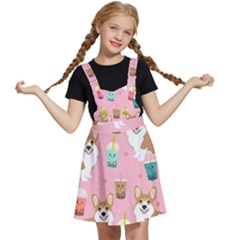 Corgi Bubble Boba Tea Pink Pattern Kids  Apron Dress by Salmanaz77