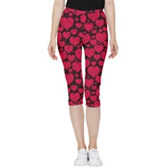 Valentines Day Hearts Pattern Love Red Inside Out Lightweight Velour Capri Leggings  by Maspions