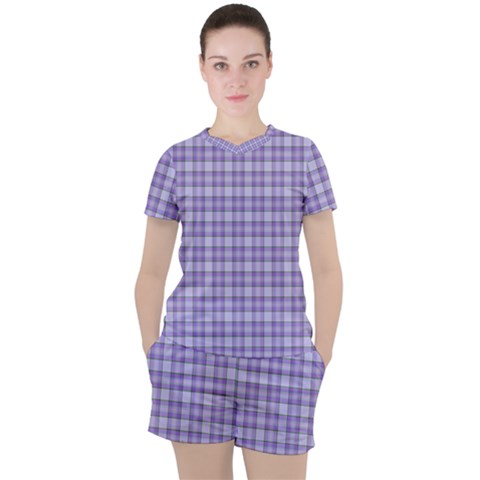 Purple Plaid Tartan 2 Women s T-shirt And Shorts Set by dressshop