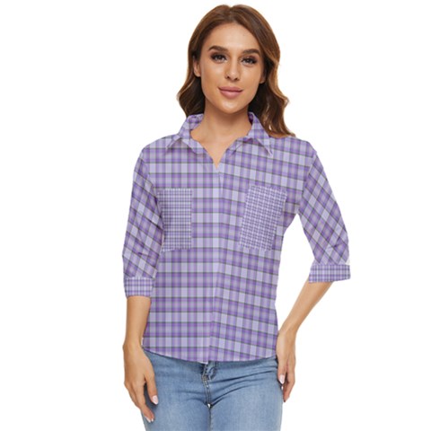 Purple Plaid Tartan 2 Women s Quarter Sleeve Pocket Shirt by dressshop