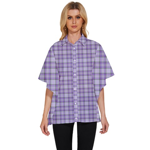 Purple Plaid Tartan 2 Women s Batwing Button Up Shirt by dressshop